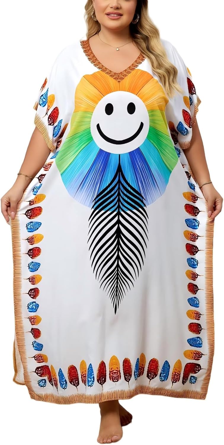 IMAGEKOPE Kaftan Dresses for Women Plus Size Bathing Suit Cover up Caftan Maxi Beach Dresses - Image 1
